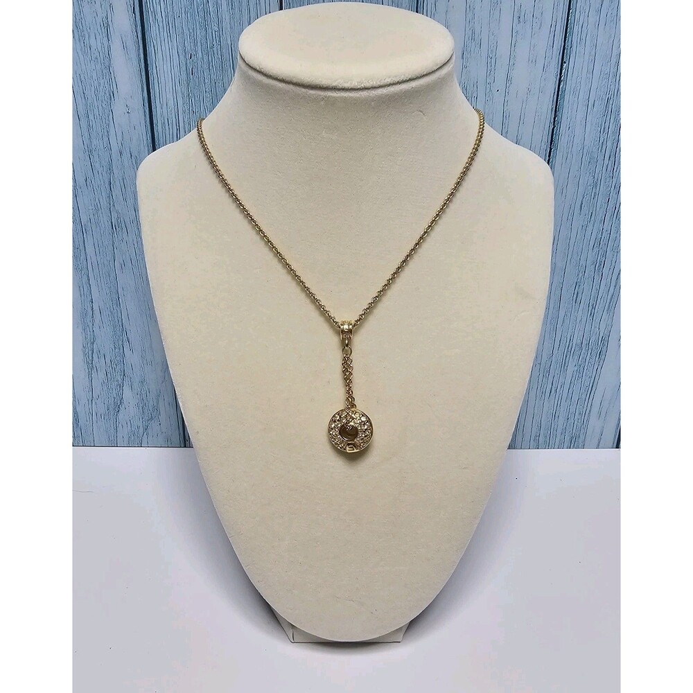 Givenchy Gold Tone Y Drop Necklace With Donut Charm And Rhinestones Vintage